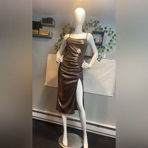 Micas Shiny Bodycon Dress Side‎ Slit Ruched Sleeveless Party Clubwear L